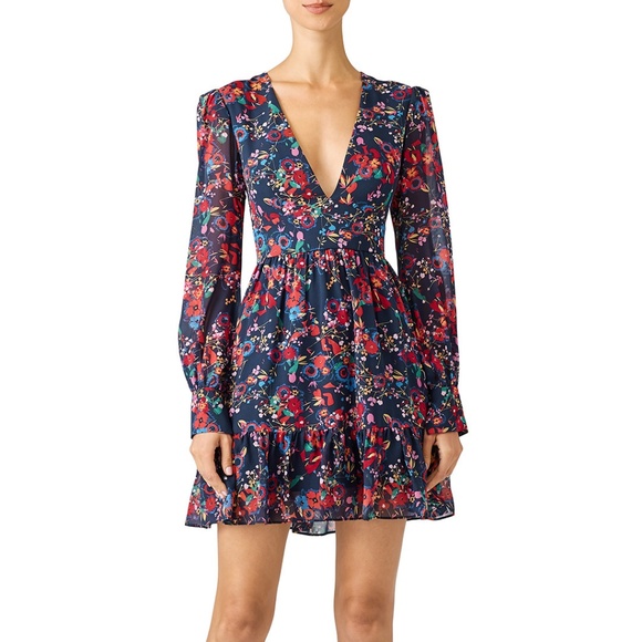 Saloni Floral Print Pia Silk Dress 